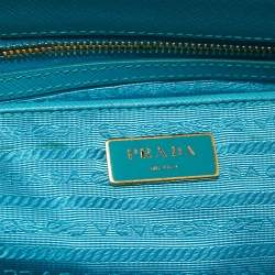 Pre Owned Prada Blue Saffiano Lux Leather Medium Galleria Double Zip Tote