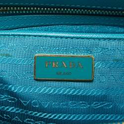Pre Owned Prada Blue Saffiano Lux Leather Medium Galleria Double Zip Tote