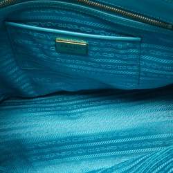 Pre Owned Prada Blue Saffiano Lux Leather Medium Galleria Double Zip Tote