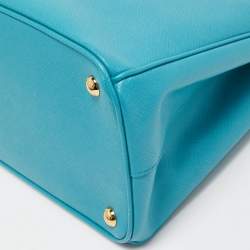Pre Owned Prada Blue Saffiano Lux Leather Medium Galleria Double Zip Tote