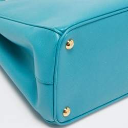 Pre Owned Prada Blue Saffiano Lux Leather Medium Galleria Double Zip Tote