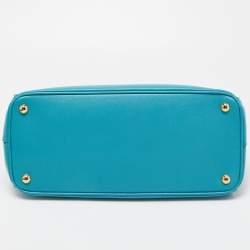 Pre Owned Prada Blue Saffiano Lux Leather Medium Galleria Double Zip Tote