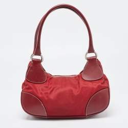 Pre Owned Prada Red Nylon and Leather Shoulder Bag