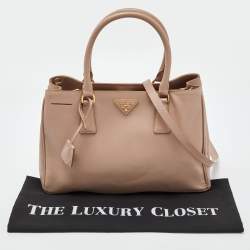 Pre Owned Prada Cammeo Saffiano Lux Leather Zip Galleria Tote