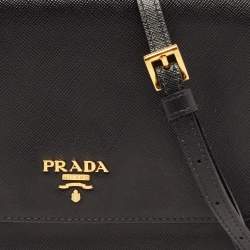 Prada Black Saffiano Lux Leather Logo Flap Clutch Bag