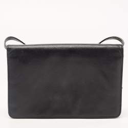 Prada Black Saffiano Lux Leather Logo Flap Clutch Bag