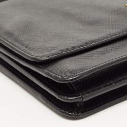 Prada Black Saffiano Lux Leather Logo Flap Clutch Bag