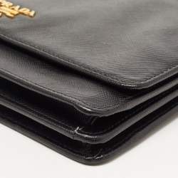 Prada Black Saffiano Lux Leather Logo Flap Clutch Bag