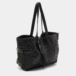 Pre Owned Prada Black Woven Leather Shopper Tote