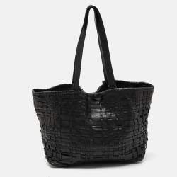Pre Owned Prada Black Woven Leather Shopper Tote