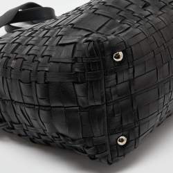 Pre Owned Prada Black Woven Leather Shopper Tote