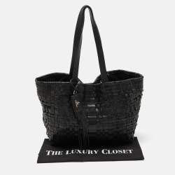 Pre Owned Prada Black Woven Leather Shopper Tote