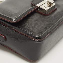 Pre Owned Prada Black Saffiano Patent Leather Sound Chain Shoulder Bag