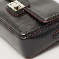 Pre Owned Prada Black Saffiano Patent Leather Sound Chain Shoulder Bag