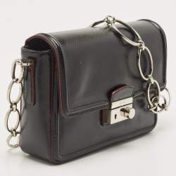 Pre Owned Prada Black Saffiano Patent Leather Sound Chain Shoulder Bag