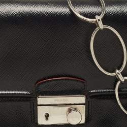 Pre Owned Prada Black Saffiano Patent Leather Sound Chain Shoulder Bag