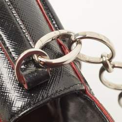 Pre Owned Prada Black Saffiano Patent Leather Sound Chain Shoulder Bag