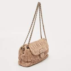 مملوكة مسبقًا Prada Beige Gaufre Leather Logo Flap Chain Shoulder Bag