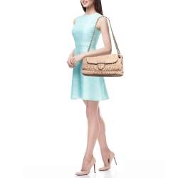 مملوكة مسبقًا Prada Beige Gaufre Leather Logo Flap Chain Shoulder Bag