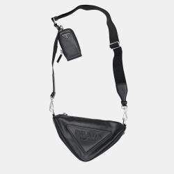 Prada Vitello Phenix Caramel Brown Leather Web Stripe Crossbody Bag New