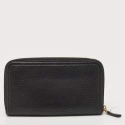 Pre Owned Prada Black Vitello Daino Leather Logo Zip Around Continental Wallet