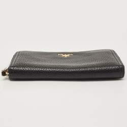 Pre Owned Prada Black Vitello Daino Leather Logo Zip Around Continental Wallet