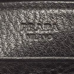 Pre Owned Prada Black Vitello Daino Leather Logo Zip Around Continental Wallet