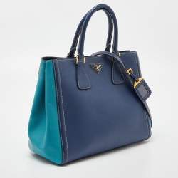 Pre Owned Prada Blue/Turquoise Saffiano Lux Leather Galleria Tote
