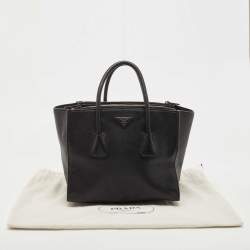 Pre Owned Prada Black Leather Medium Twin Pocket Double Handle Tote