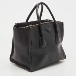 Pre Owned Prada Black Leather Medium Twin Pocket Double Handle Tote
