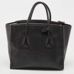 Pre Owned Prada Black Leather Medium Twin Pocket Double Handle Tote