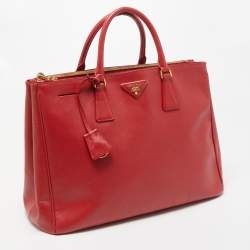 Pre Owned Prada  Red Saffiano Lux Leather Large Galleria Double Zip Tote