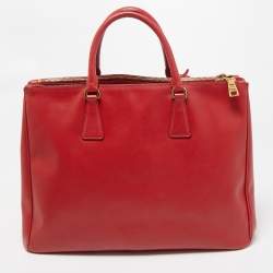 Prada  Red Saffiano Lux Leather Large Galleria Double Zip Tote