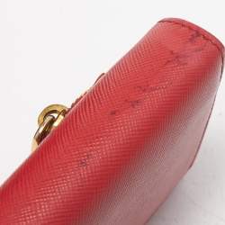 Pre Owned Prada  Red Saffiano Lux Leather Large Galleria Double Zip Tote