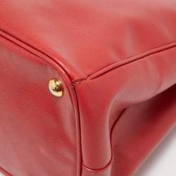 Pre Owned Prada  Red Saffiano Lux Leather Large Galleria Double Zip Tote