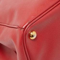 Pre Owned Prada  Red Saffiano Lux Leather Large Galleria Double Zip Tote