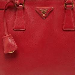 Pre Owned Prada  Red Saffiano Lux Leather Large Galleria Double Zip Tote
