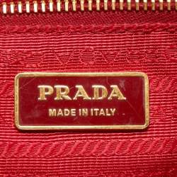 Pre Owned Prada  Red Saffiano Lux Leather Large Galleria Double Zip Tote