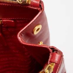 Pre Owned Prada  Red Saffiano Lux Leather Large Galleria Double Zip Tote