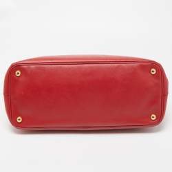 Pre Owned Prada  Red Saffiano Lux Leather Large Galleria Double Zip Tote