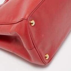 Pre Owned Prada  Red Saffiano Lux Leather Large Galleria Double Zip Tote