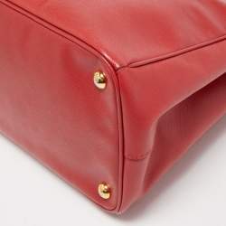 Pre Owned Prada  Red Saffiano Lux Leather Large Galleria Double Zip Tote