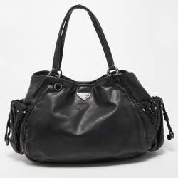 Pre Owned Prada Black Python, Lizard and Leather Buckle Pocket Tote