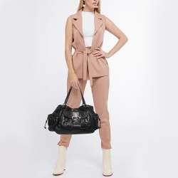 Pre Owned Prada Black Python, Lizard and Leather Buckle Pocket Tote