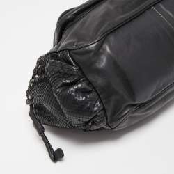 Pre Owned Prada Black Python, Lizard and Leather Buckle Pocket Tote