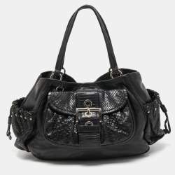 Pre Owned Prada Black Python, Lizard and Leather Buckle Pocket Tote