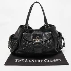 Pre Owned Prada Black Python, Lizard and Leather Buckle Pocket Tote