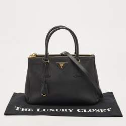 Pre Owned Prada Black Saffiano Lux Leather Small Galleria Tote