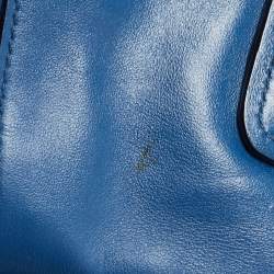 Pre Owned Prada Blue Leather Front Pocket Wing Tote
