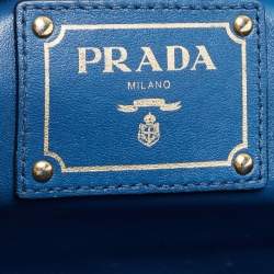 Pre Owned Prada Blue Leather Front Pocket Wing Tote